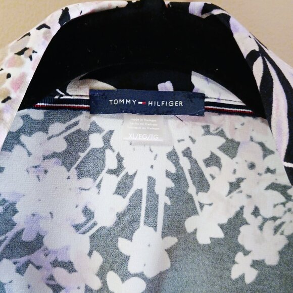 TOMMY HILFIGER Floral long sleeve blouse sheer pink purple black Sz XL EUC - Picture 5 of 7